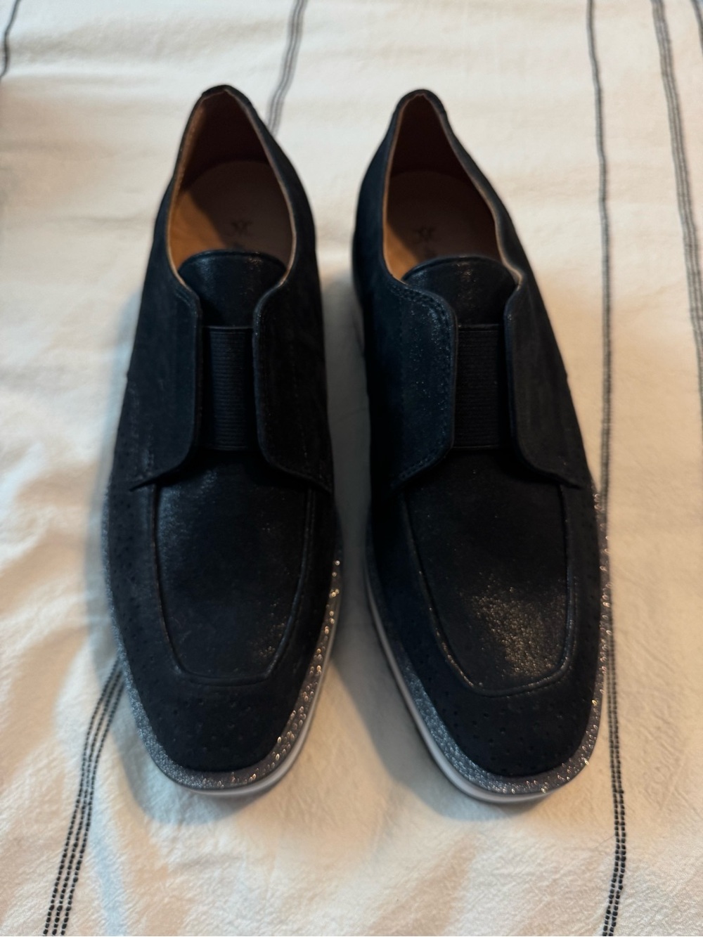 Johnston & Murphy Black Suede Slip-On Women's Loafers with Silver Accent